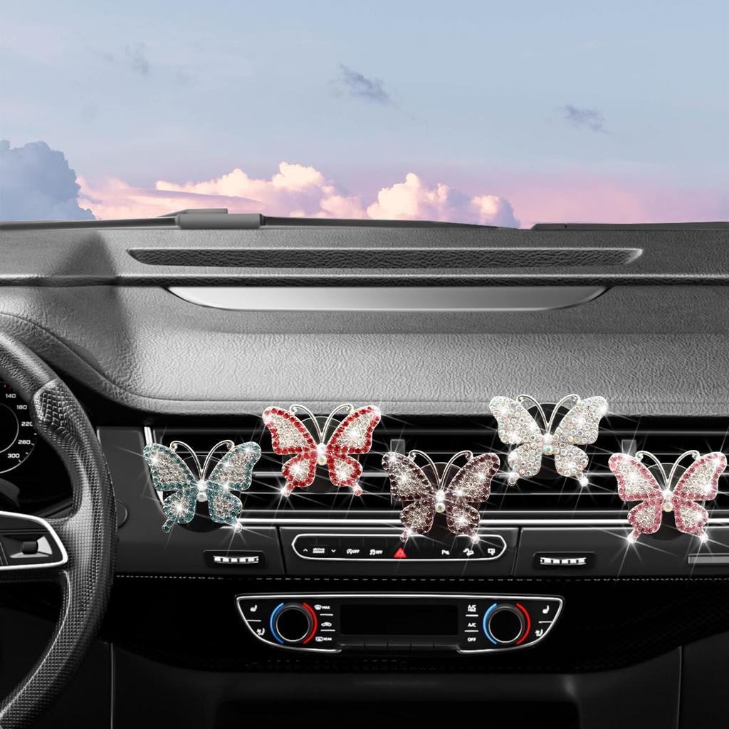 2PCS Bling Butterfly Car Freshener Air Vent Clips, Sparkling Crystal Rhinestone Auto Diffuser Clamps, Full Diamond Vehicle Interior Decoration Charm