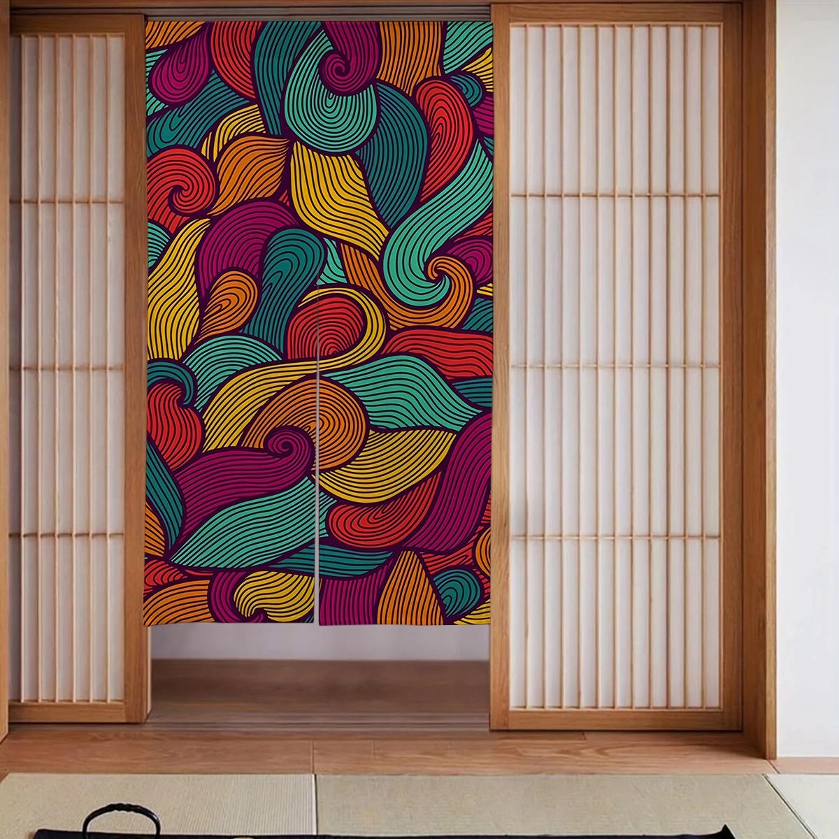 

[2D Door Curtain] 1pc Japanese Style Door Curtain with Sakura, Wave, Red Sun, and Lucky Cat Elements, 34x56 Inch Blackout Partit 65x100cm26x39in