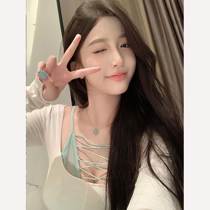 2024 Frühling Koreanischer Stil Sexy Petite T-Shirt & Langarm Unterhemd Set