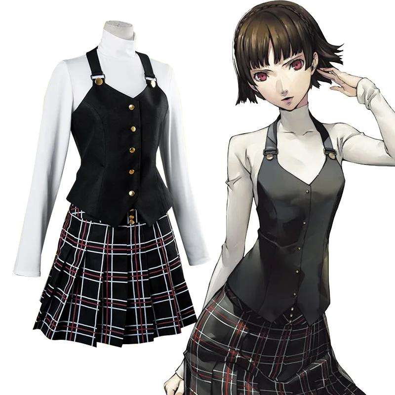 Anime Persona Makoto Niijima Cosplay costum mânecă lungă tricotată top imprimat fustă ciorapi vestă perucă uniformă școlară japoneză