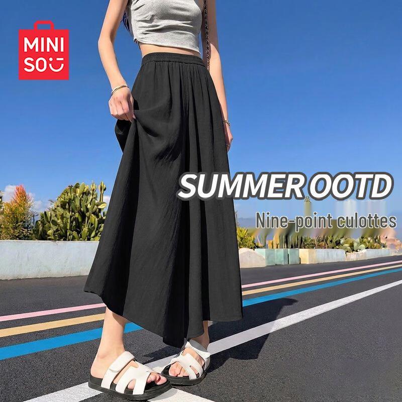 MINISO Women's Summer Lightweight Wide-Leg Cropped Pants