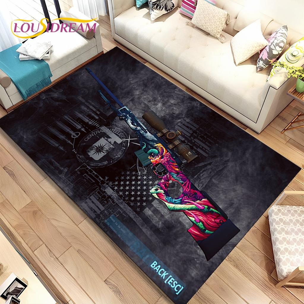 CS,USP,AK,M4,AWP,Gewehrpistolen-Patronengewehr-Bereichsteppich,Teppich für Zuhause, Wohnzimmer, Schlafzimmer, Sofa, Fußmatte, Dekor, rutschfeste Bodenmatte