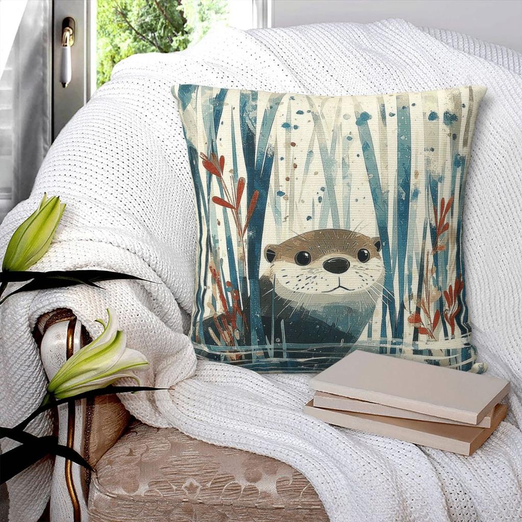 Otter Peek Through The Reeds Square Pillowcase Polyester Linen Velvet Pattern Decorative Throw Pillow Case Home Cover 45X45