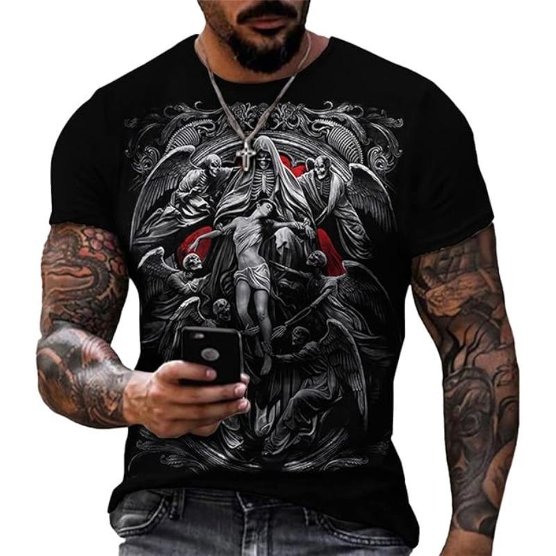 Men's Summer Short Sleeved 3D T-shirt Top Street Skull Pattern Men's Casual T-shirt Top  6XL