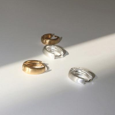 Modernlike 14k Gold-filled Silver Matte Oval One-touch Hoop Earrings