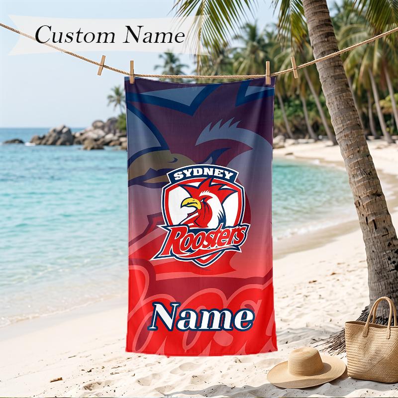 Sydney Roosters Custom Name Printed Beach Towel Personalized Soft Towel For Swimming Beach Travel