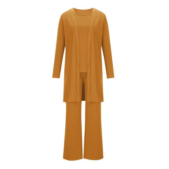 3 Pcs/Set Women Coat Vest Pants Set Long Sleeve Cardigan O Neck