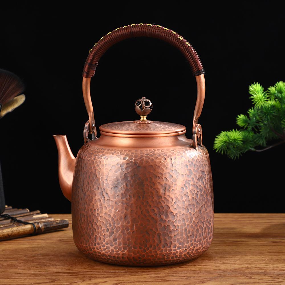 Chinese Style Copper Tea Kettle With Strainer, Handmade Red Copper Teapot, Large Capacity Boiling Water Kettle, 2200Ml