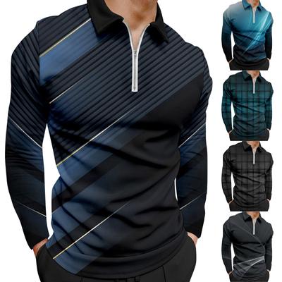 Men'S Lapel Long Sleeve Printed Casual Top Loose Sports Lapel Shirt