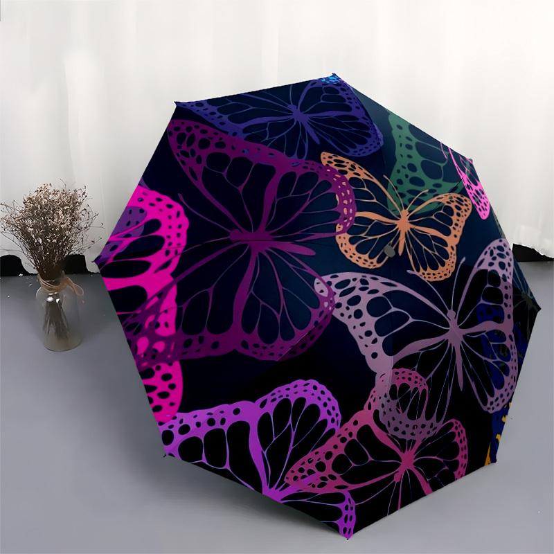1pc Colorful Butterfly Pattern Umbrella with Plastic Handle,Suitable for All Seasons Home Travel Outdoor UmbrellaDD263