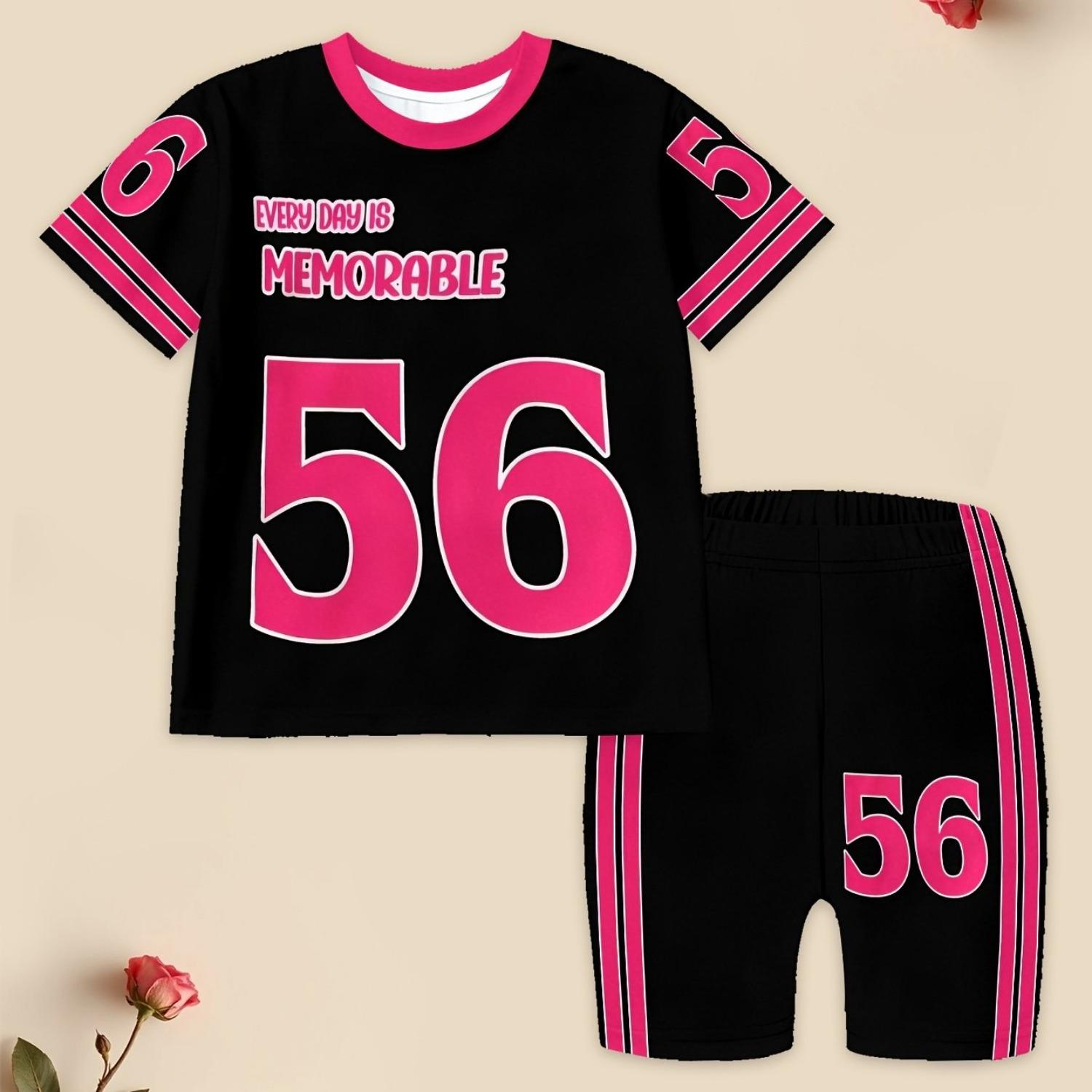 

2-piece set of children s short sleeved tight shorts - suitable for summer outdoor wear, suitable for both daily use and play 5-6 Years