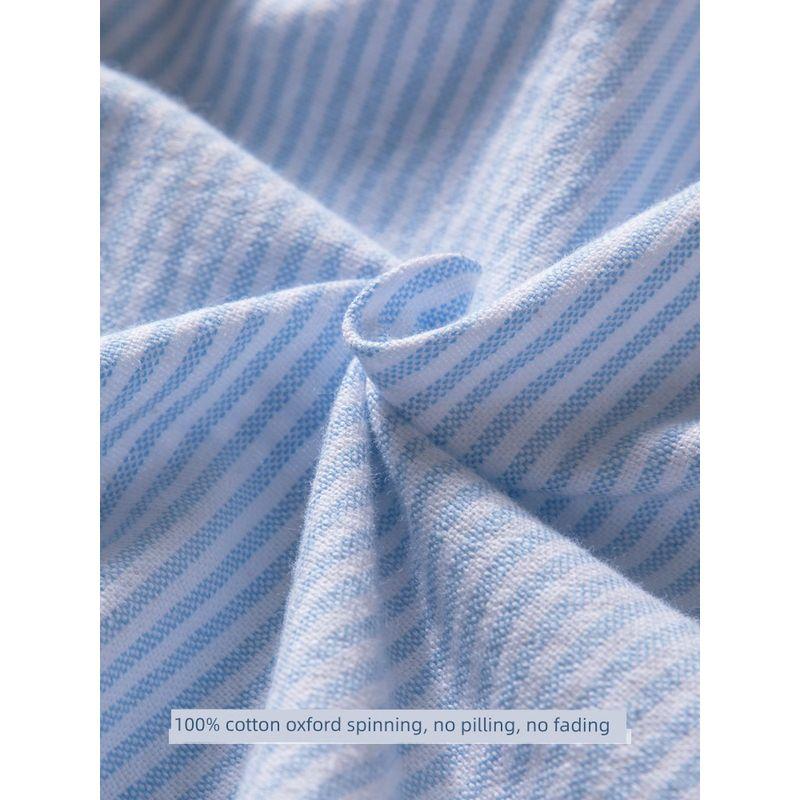 Striped Short-Sleeved Shirt Men's Summer Cotton Oxford Top Simple Japanese Style Artistic Retro Loose Casual Shirt