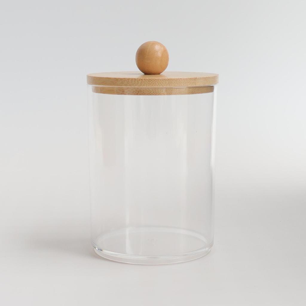 4-Piece Bathroom Set: Transparent Press-Down Soap Bottle, Toothbrush Holder, Bamboo Lid Cotton Swab Box, and Acrylic Cotton Ball Jar