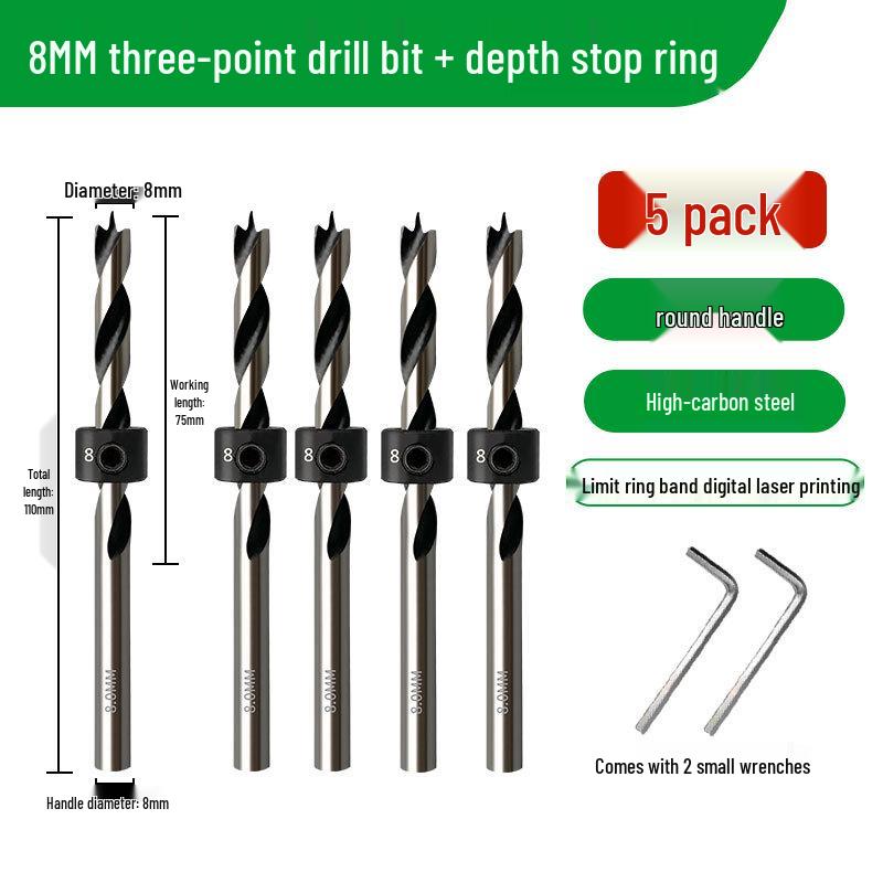 Carbon Steel Three-Point Twist Drill Bit for Hardwood and Enlargement - Compatible with Hand and Pillar Drills