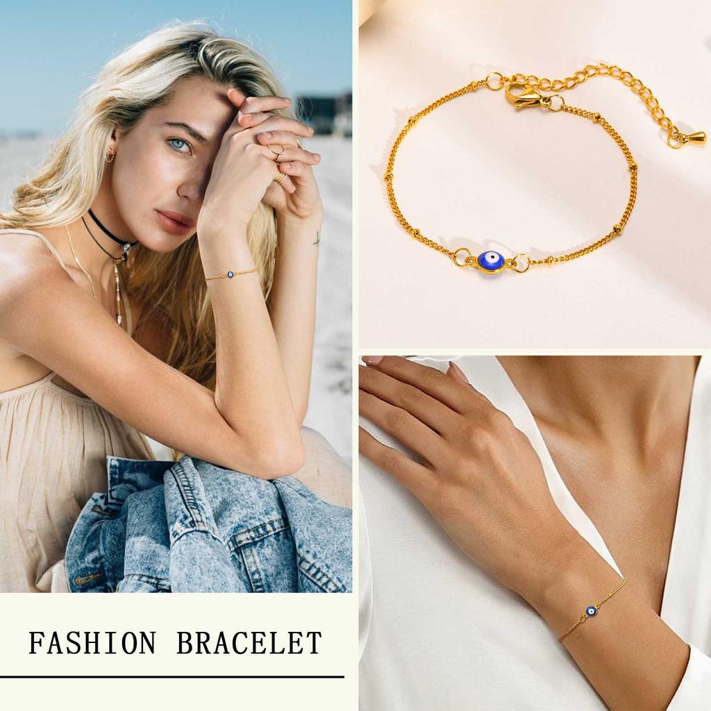 Colorful Demon Eye Bracelet for Women,Stainless Steel Chain Bracelets,Gold Plated Charm Jewelry Gifts