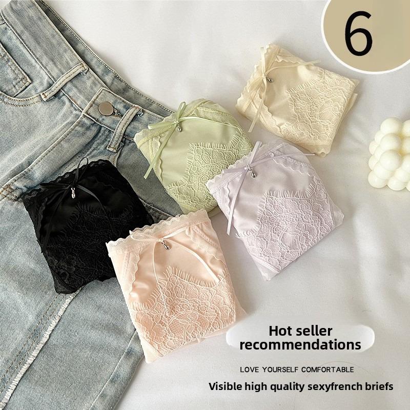 Ladies Spring and Autumn Sexy Lace Mesh Medium Waist Underwear