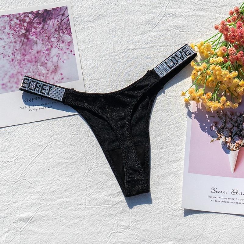 Women Panties Shiny Rhinestone Sexy Lingerie Women Low Rise Nylon Female Underwear Secret G-string Neon Color Women Thong EMA