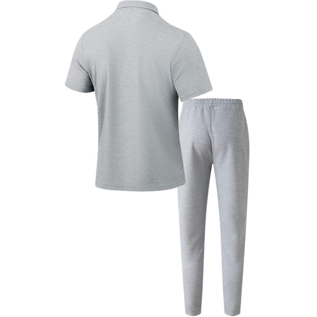 Men's Solid Color Button Pocket Short Sleeve Shirt and Long Pants Two-Piece Set - Summer 2025 Collection