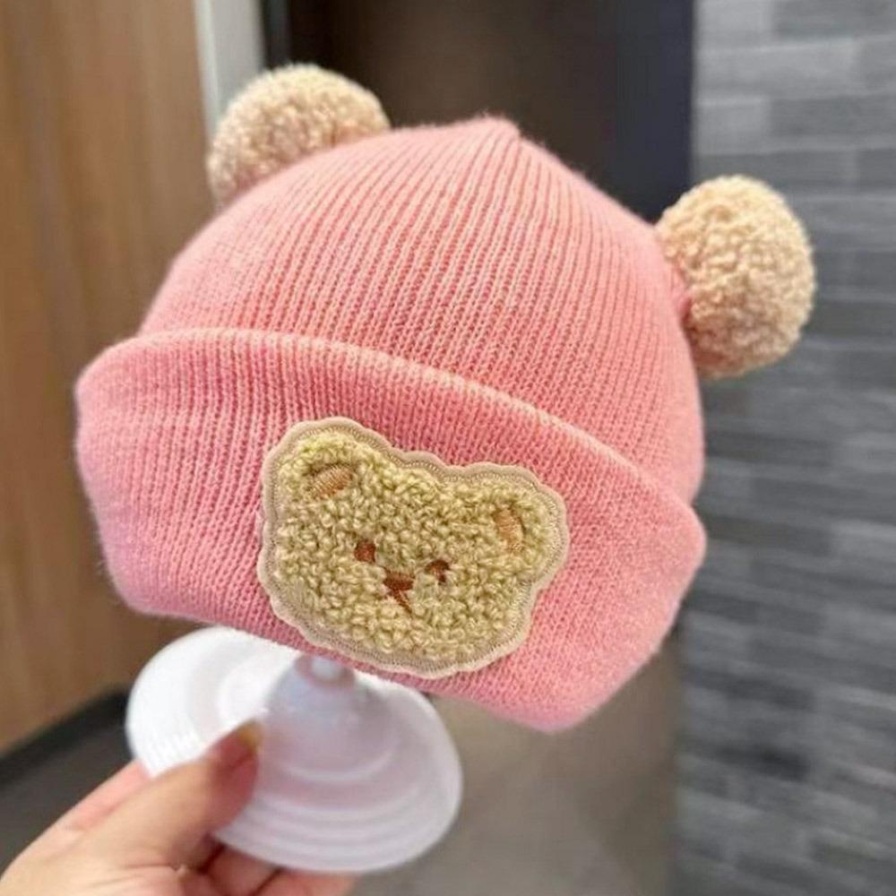 0-3 Lata Jednolity Kolor Dziecięca Czapka Dzianinowa z Pluszowym Pomponem Zimowa Wiatroodporna Czapka Chłopięca Dziewczęca