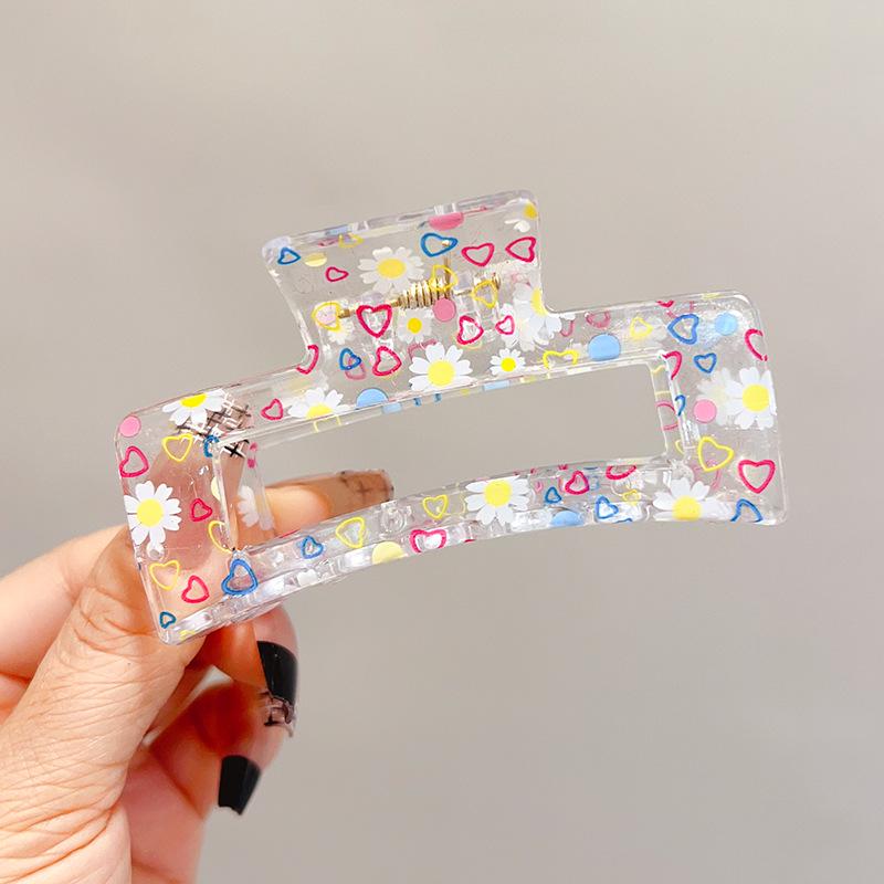 Transparent Square Print Shark Hair Clip for Women - Updo Accessory