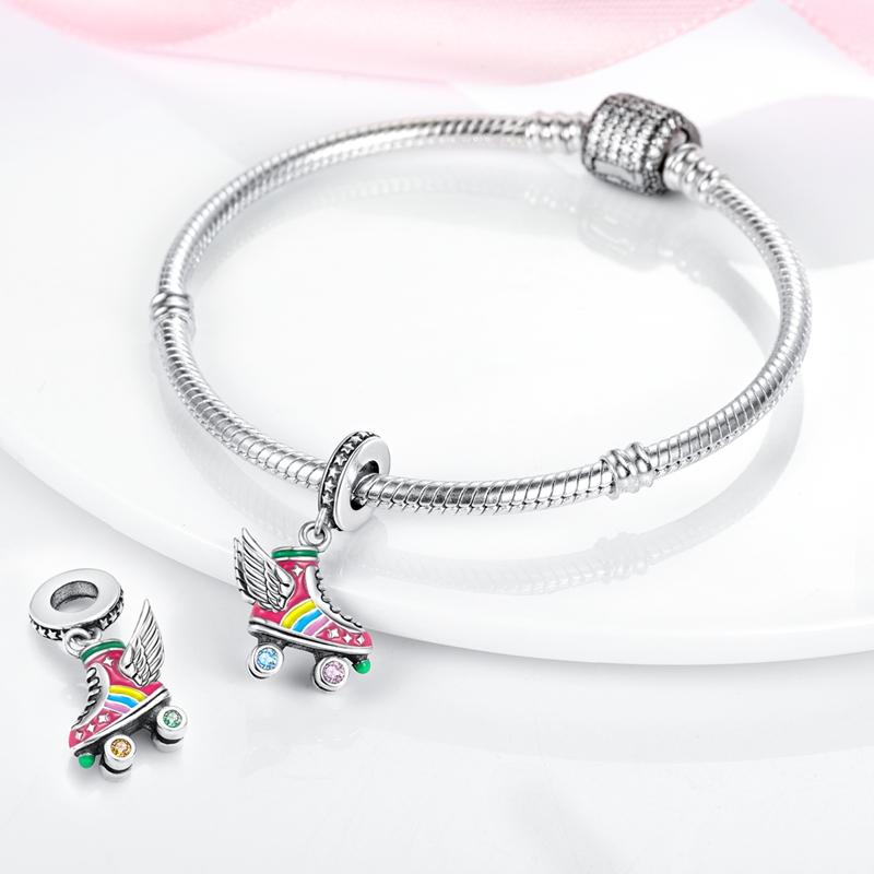 New Colorful Roller Skates Wings Dangle Charm Beads Fit Necklace Bracelet Pendant Women Gift Jewelry Making 
