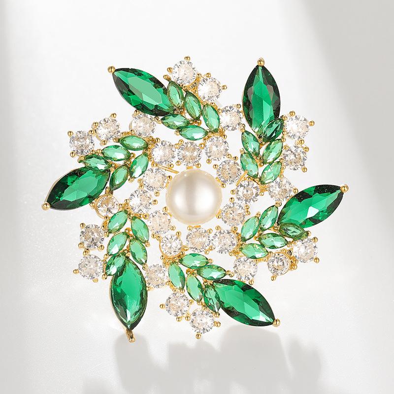 Zircon Bauhinia Brooch with Freshwater Pearl Floral Design