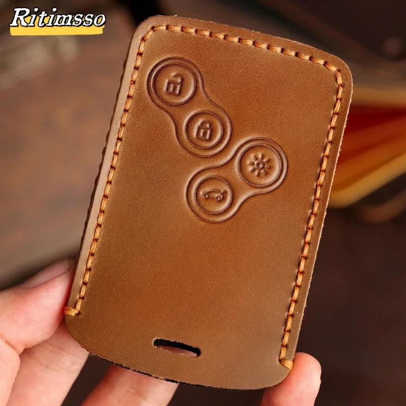 Handmade Leather Car Key Case Cover Shell for Renault Duster Captur Clio Logan Megane Koleos Scenic Nema Fluence Zoe Accessories