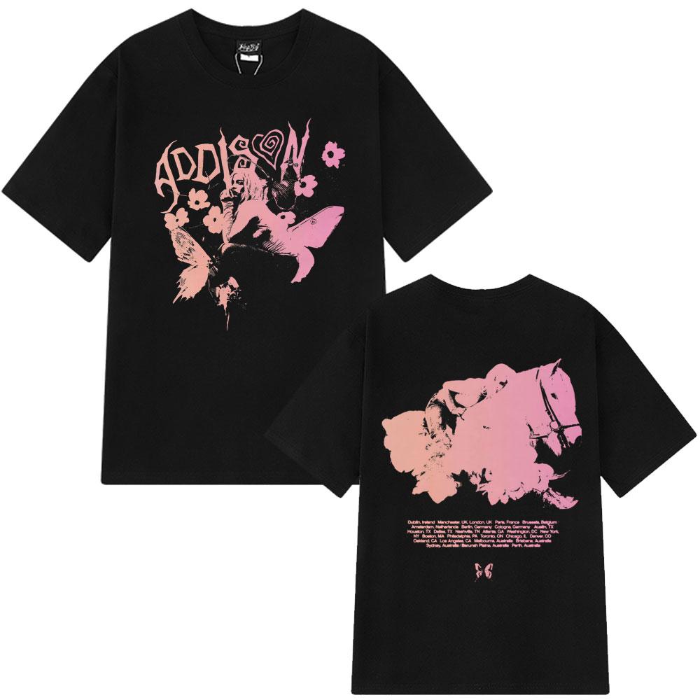 

ADDISON RAE 2025-2026 Tour Vintage Graphic T shirt Men Women Fashion Aesthetics T-shirt Short-sleeved Cotton Harajuku T-shirts 4XL