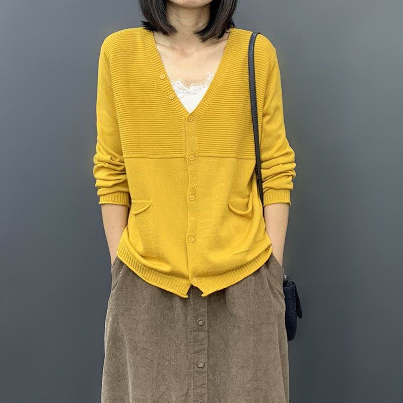 Large Size Knitted Cardigan Women's Autumn Loose Long Sleeved Top Spring Thin Solid Color Sweater Coat