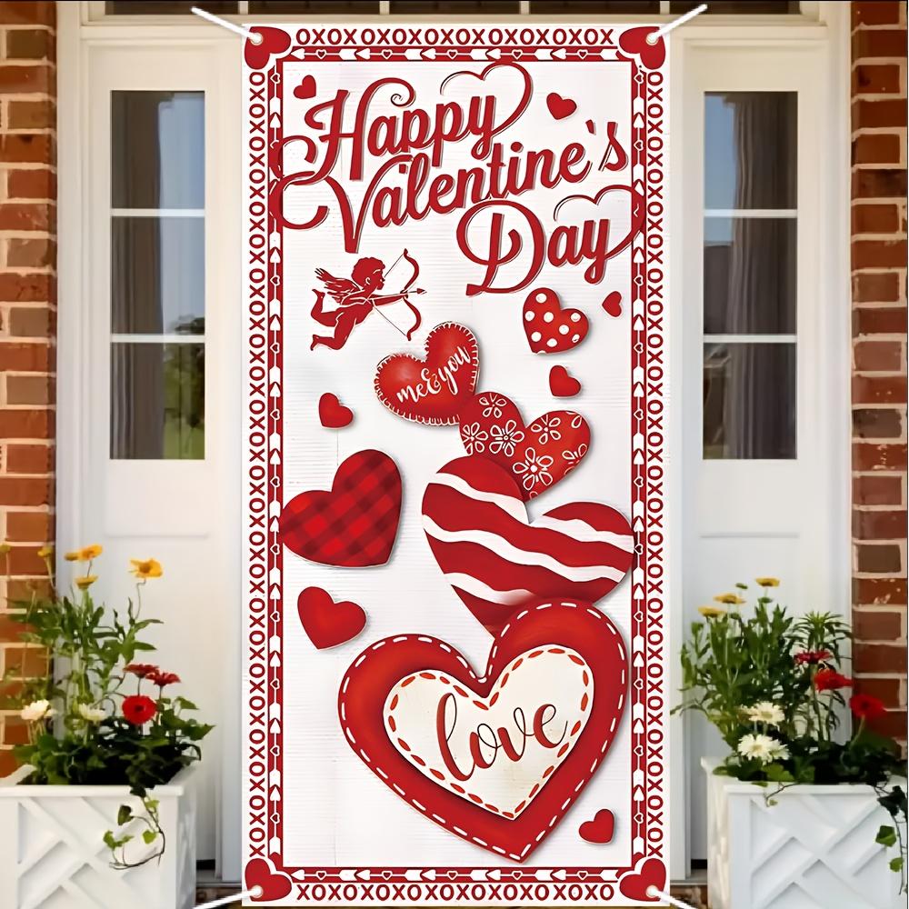 Valentines Day Door Cover Banner Valentine Door Decorations Love Heart Cupid Party Supplies Holiday Hanging Supplies Wall Decor