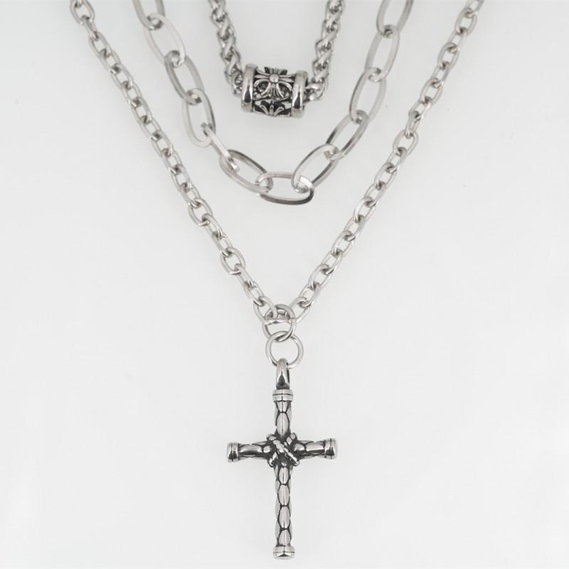 Titanium Steel Cross Pendant Necklace Men Women Minimalist Layered Chain Hip Hop Streetwear Jewelry