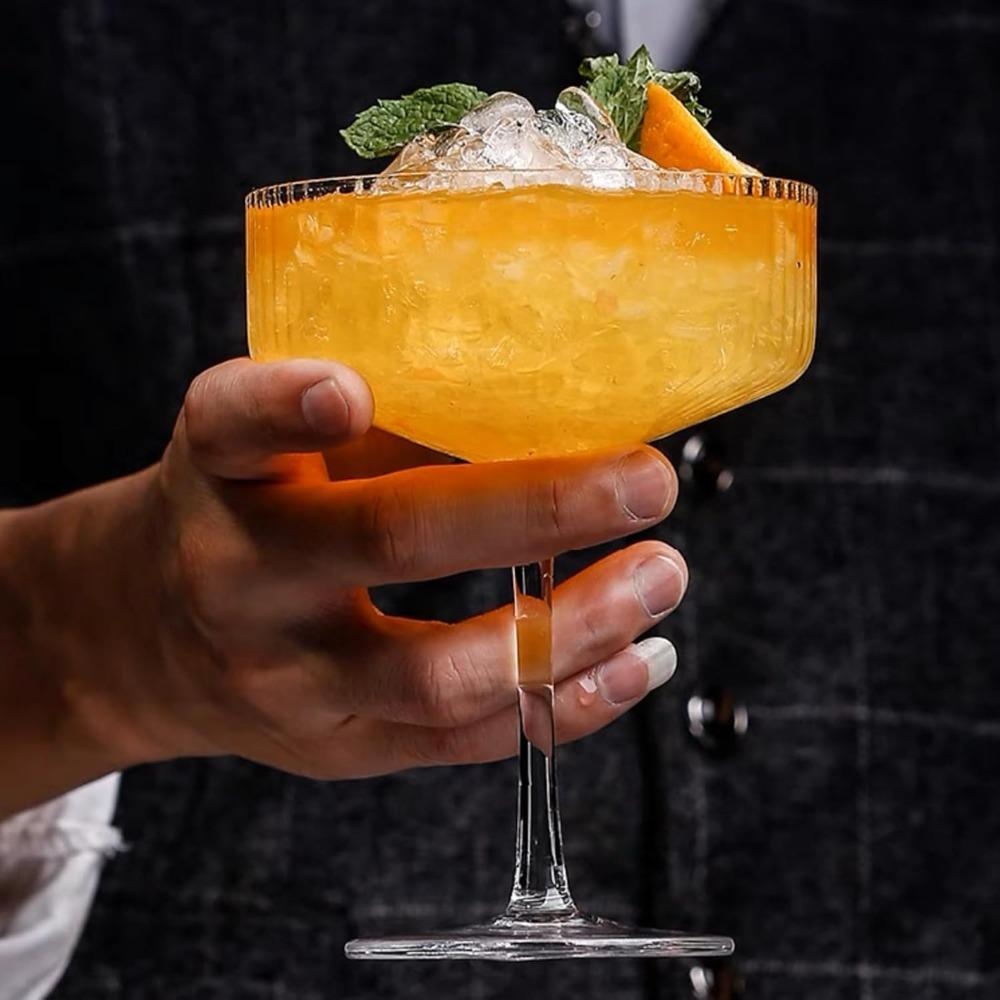 4ks Akrylové Vintage Art Deco Nerozbitné Sklenice Kupé na Martini Víno Šampaňské a Koktejlové Sklenice Plastové Žebrované Sklenice 11,5oz