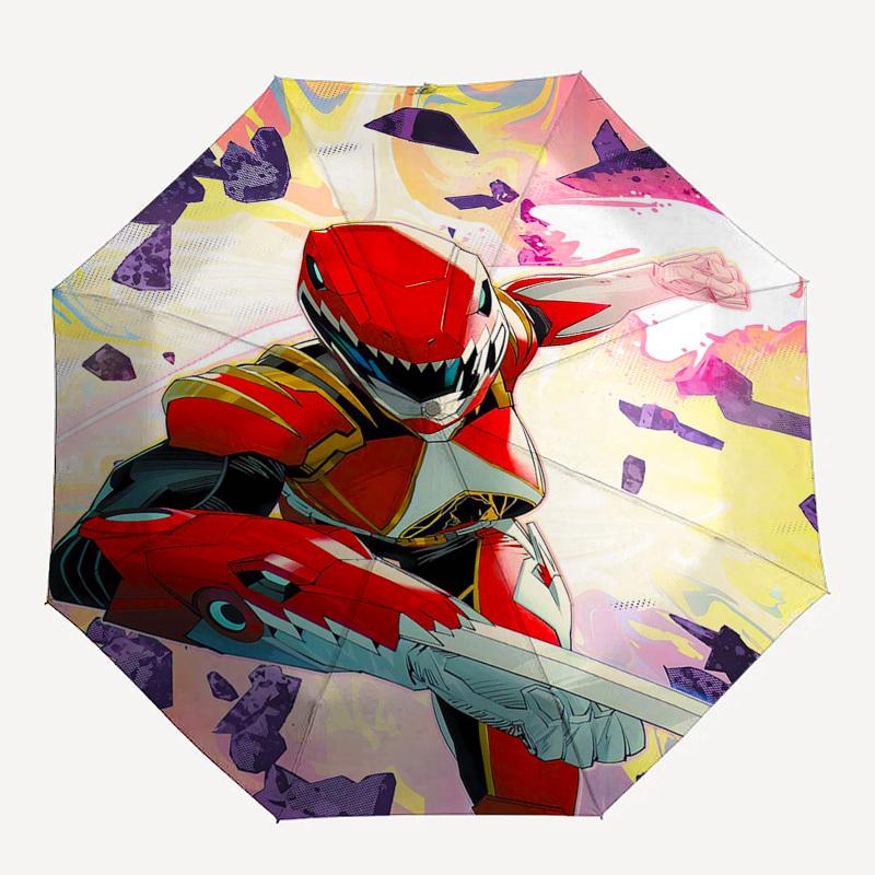 1pc Power Rangers Red Ranger Automatic Folding Umbrella, 8 Bone Iron Frame, Portable Design for Outdoor Use, Ideal Gift for Fans and Travelers.Y068