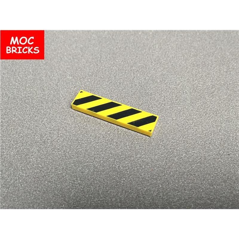 10pcs/lot MOC Bricks DIY Warning Signs Tile 1x4 Black Yellow Danger Stripes Black Pattern 2431p52 Building Blocks Kids Toys