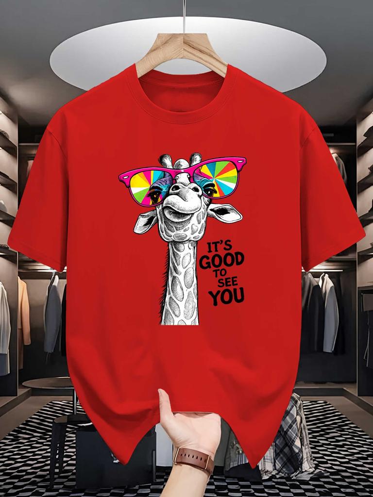 Unisexs Crew Neck T Shirt Funny Hip Giraffe Bright Sunglasses It Is Good To See You Graphic Short Sleeve Casual Cotton Street Tees