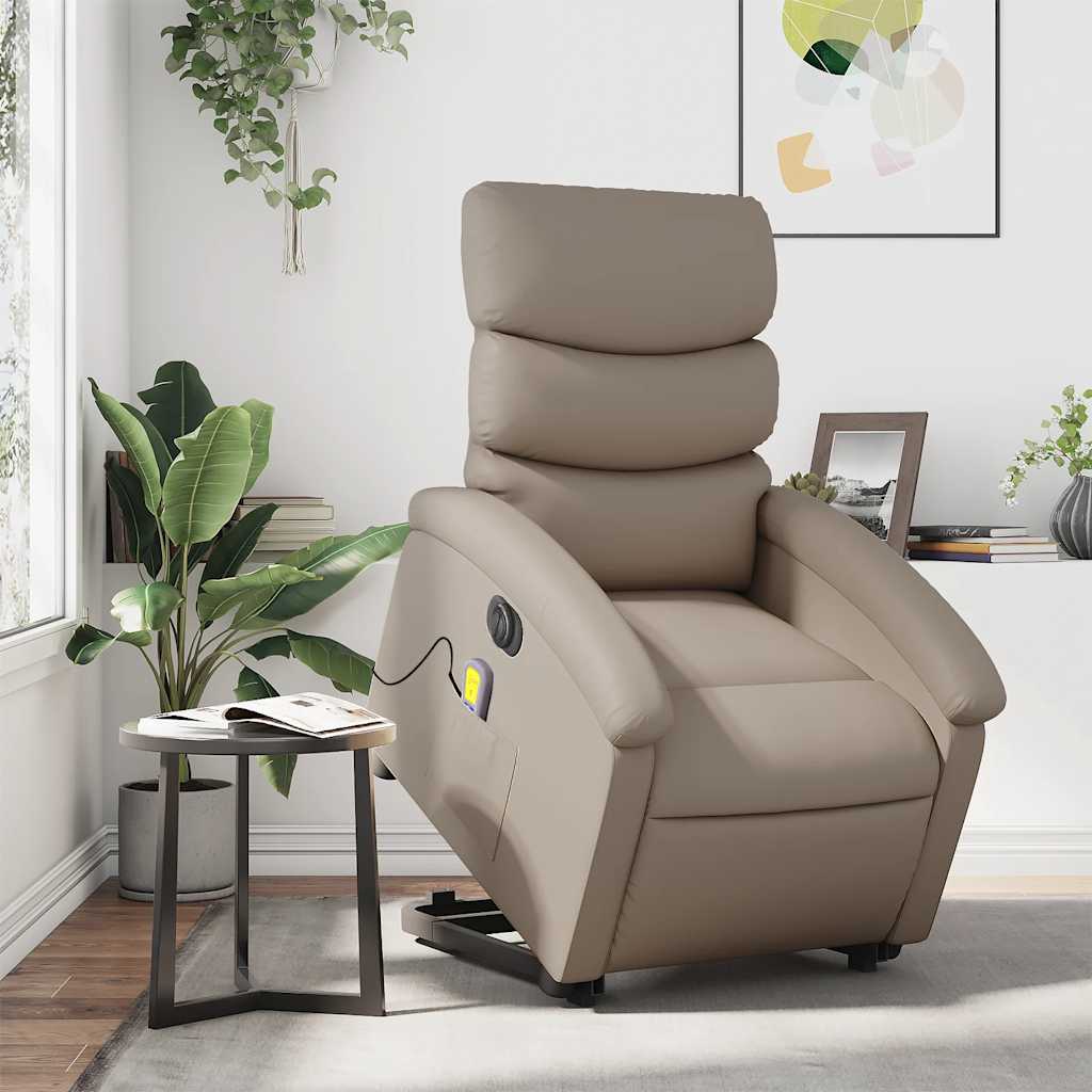 Electric Massage Recliner with Rising Function Cappuccino Faux Leather
