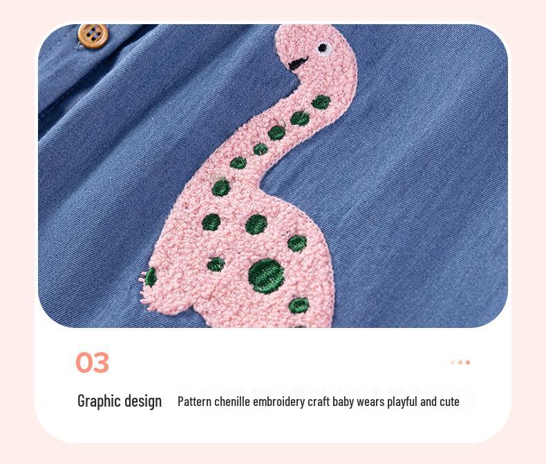 Little Maven Girls' Cartoon Appliqué Denim Dress - Short Sleeve Summer Style