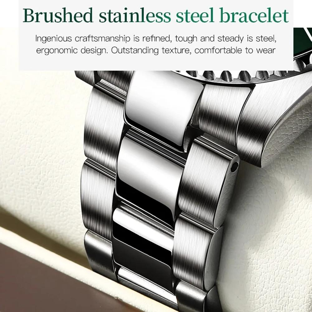 Herrenuhren Grünes Zifferblatt Wasserdicht Edelstahlarmband Kalender Quarzuhr Leuchtend Luxus Herrenarmbanduhr