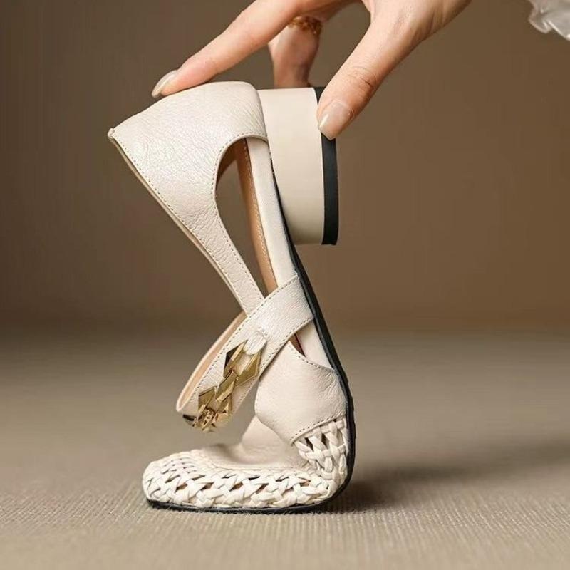 Fashion 2025Net Flat Fashion Sandals New Summer Square Toe Breathable Non-slip Line Button Jane Fishnet Shoes Ladies Shoes