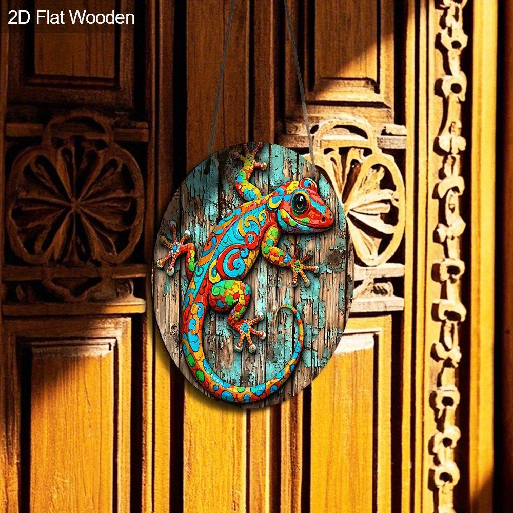 2D Flat Hanging Decorative Signs,interior Wall or Door Decoration,garden Decoration,the Pattern Is a Colored Lizard,a Housewarming Gift for Friends