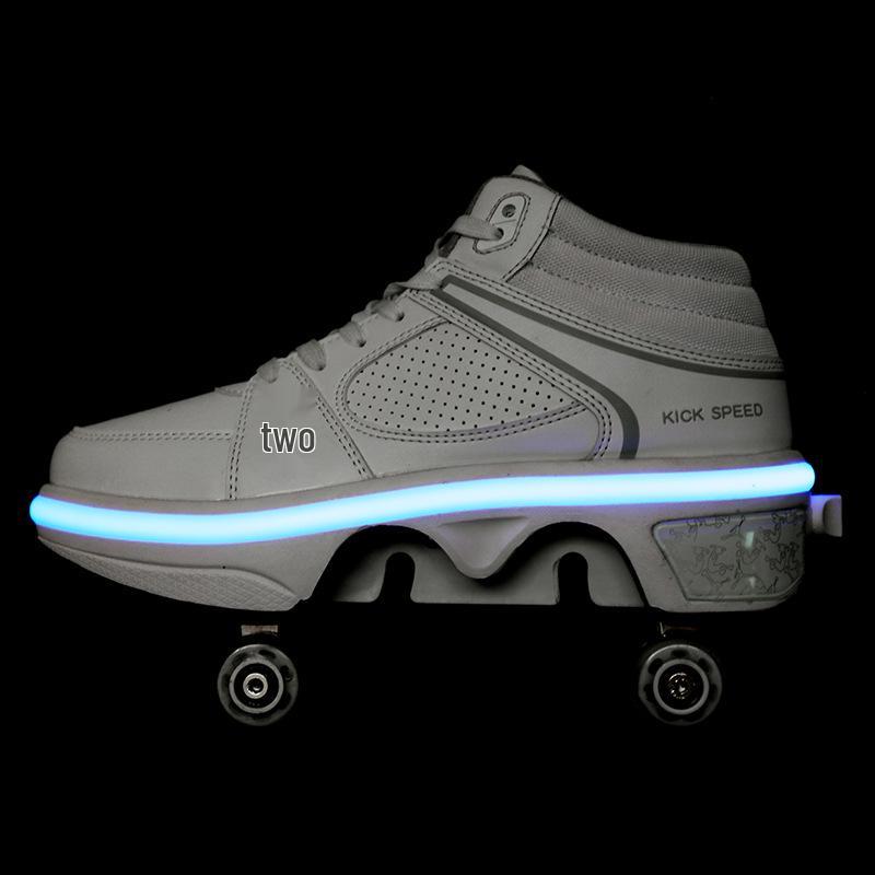 Roller Shoes with Wheels: Parent-Child Transformable Skating Shoes for Men, Women, and Children with Inline Skating and Night Glow Features.