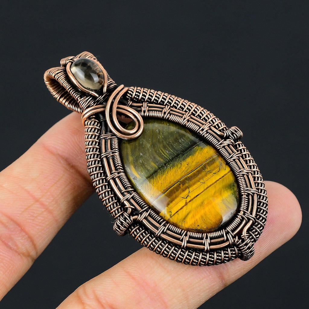 Bumblebee Jasper Gemstone Pure Copper Wire Wrapped Handmade Pendant Jewelry For Gift