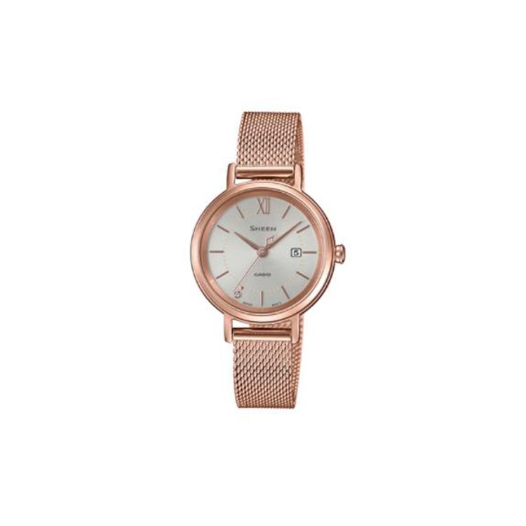 CASIO Women s SHEEN Mother Of Pearl Color Watch SHS-D300PGM-4APR Rose Gold Strap