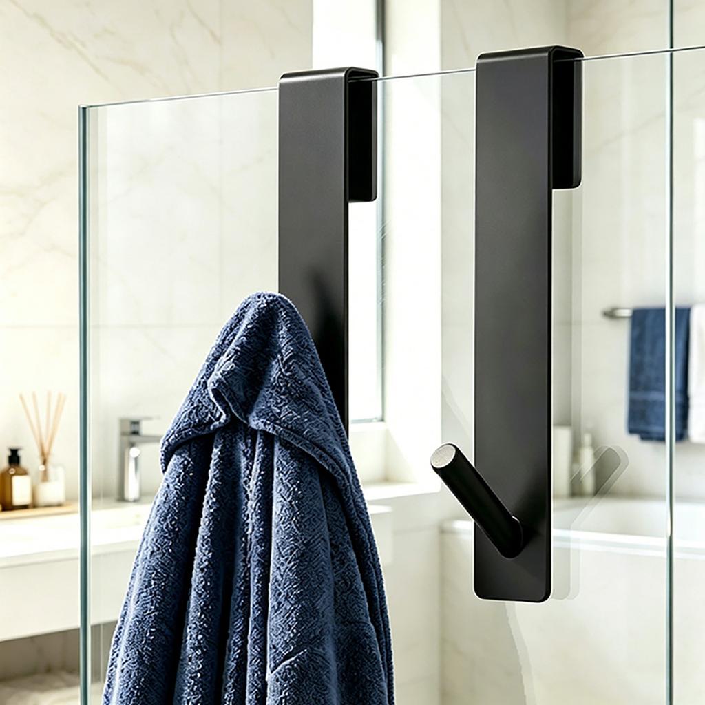 Shower Room Glass Over Door Hanging Hooks Stainless Steel Bathrobe Towel Hanger Detachable Door Rear Holder Rack