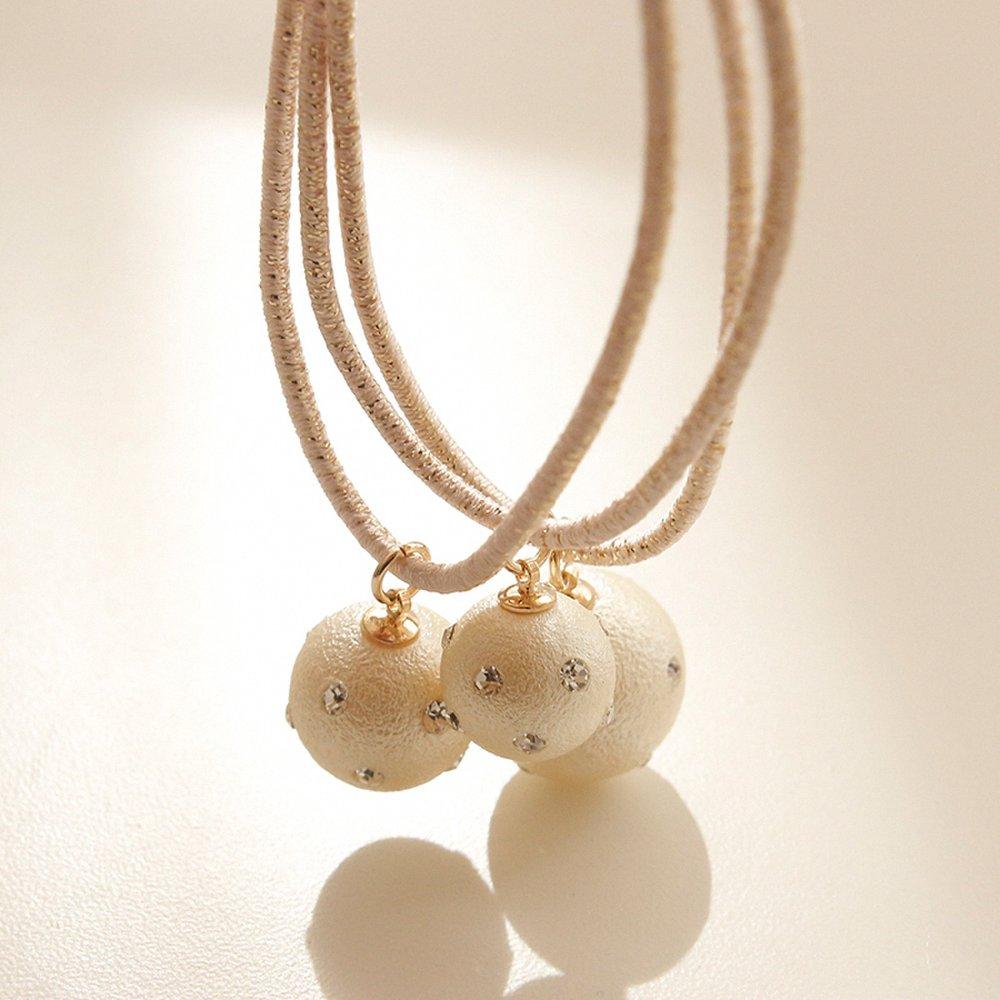 Jlauren Cream Pearl Cubic Ball Hair Tie H0868