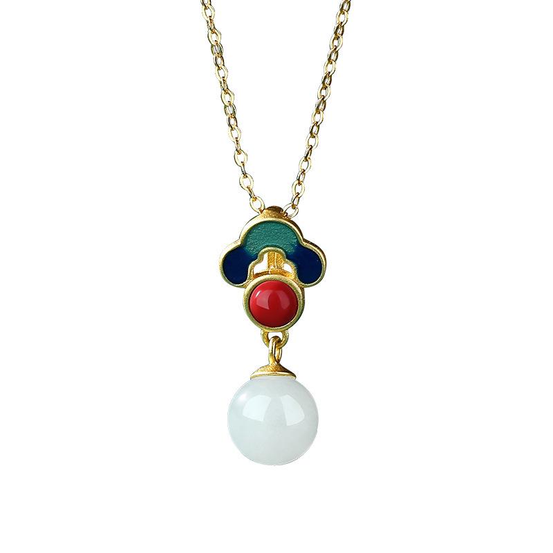 Elegant White Chalcedony Pendant Necklace with Auspicious Cloud Motif - Luxurious Lucky Bead Clavicle Chain for Women