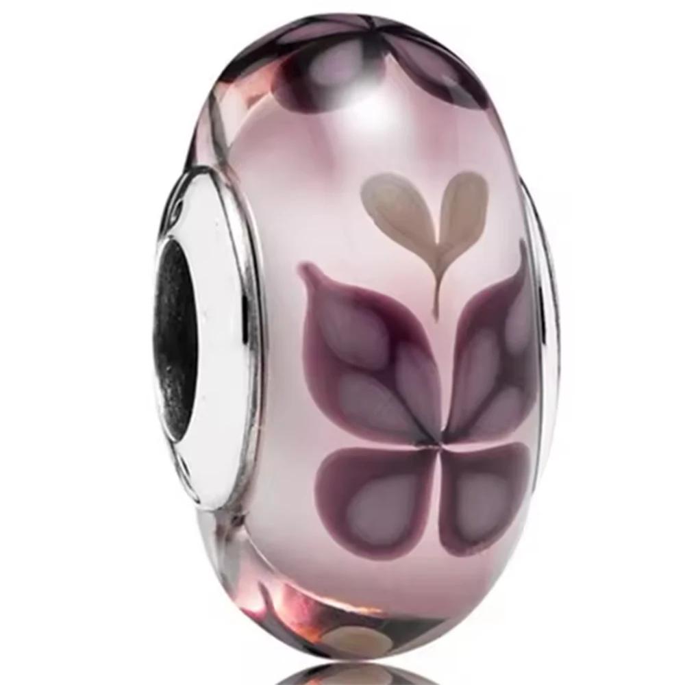 New Original Copper Murano Glass Flower And Leaf Cosmic Rainbow Charm Beads For Bracelet Diy Women Jewelry Gift