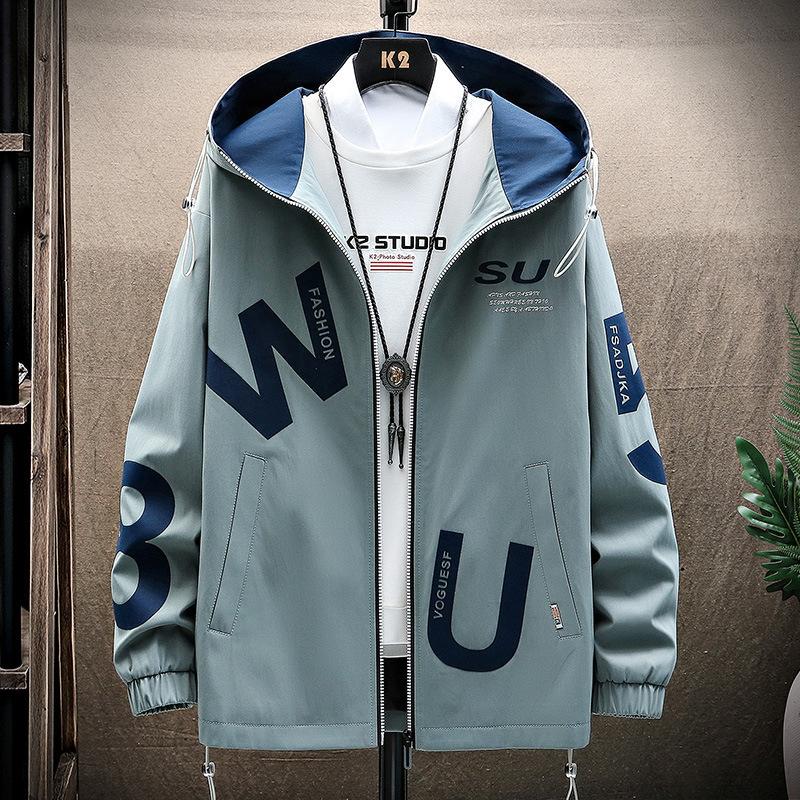 Spring, Men's Jacket Hooded Jacket New Short Fleece Trend Casual