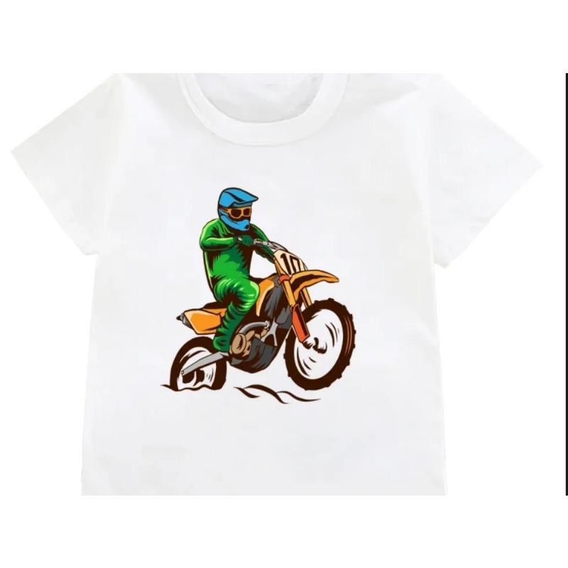 Funny Dirt Bike Motorcycle Print T-shirt Boys Cool White T Shirts Kids Harajuku Summer Short Sleeve Tshirt Tops