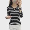 2023 Autumn Korean Striped V-neck Slimming Long Sleeve Women's Top